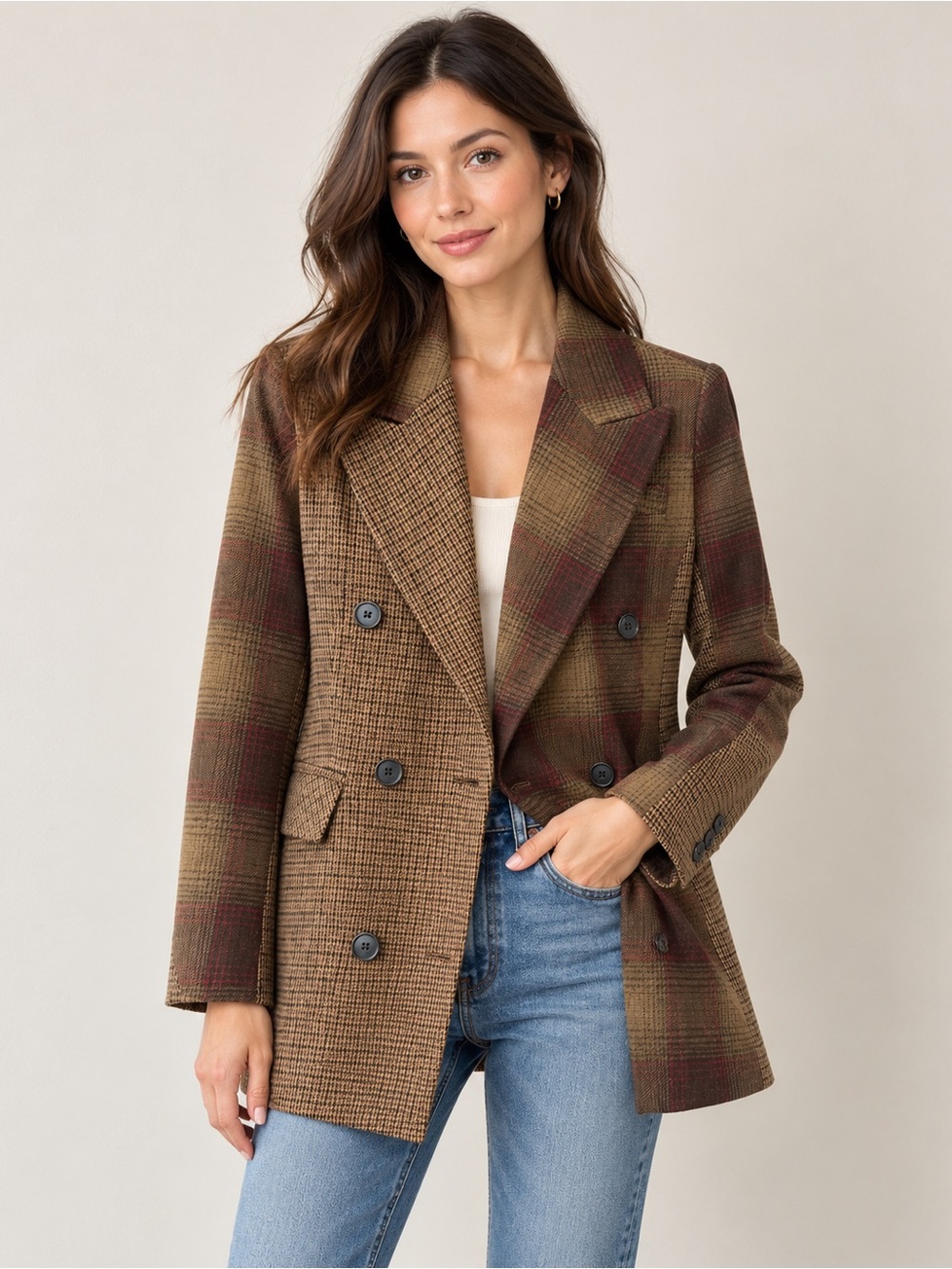 7 For All Mankind Plaid Patchwork Double Breasted Blazer XS NWT